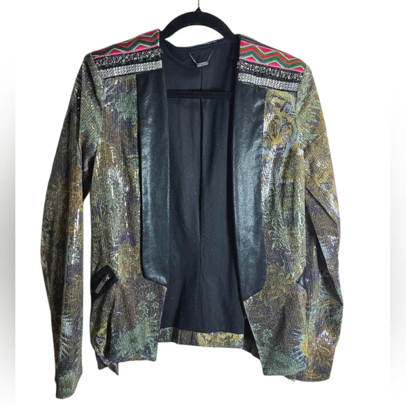 Custo Barcelona Sequin Tiger Embroidered Blazer Size 38 - Picture 1 of 6